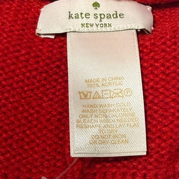 Kate Spade Red Knit Beanie Pink Bow Winter Hat Cuffed‎ Acrylic One Size main image 7